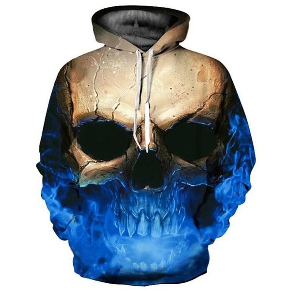 Unisex Characters Skull 3D Printed Hoodies Men's Outerwear Dark Blue S - DailySale