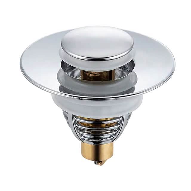 Closeup of Universal Stainless Steel and Copper Pop-Up Bounce Core Basin Drain Filter