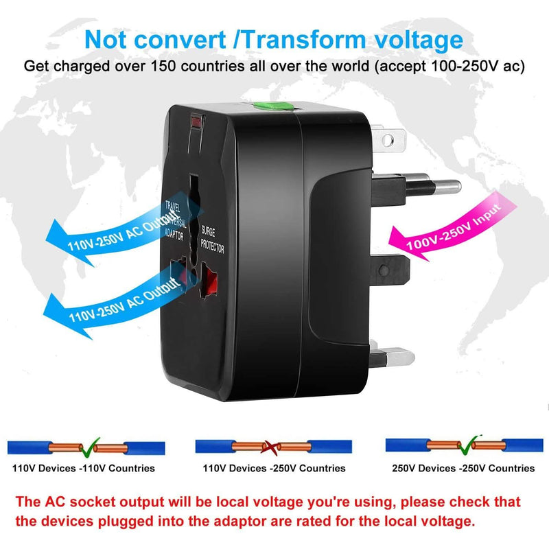 Universal Travel Adapter with 4 Interchangeable Plugs Mobile Accessories - DailySale