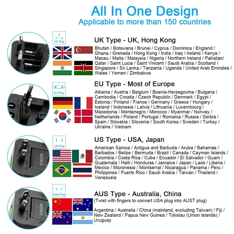 Universal Travel Adapter with 4 Interchangeable Plugs Mobile Accessories - DailySale