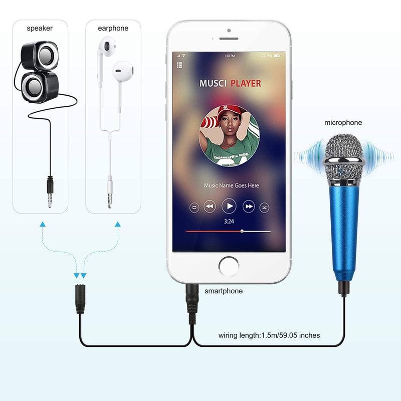 Uniwit Mini Portable Vocal/Instrument Microphone connected to a smart phone