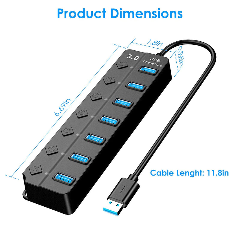 USB 3.0 HUB 7 Ports High Speed 5Gbps USB Splitter Computer Accessories - DailySale