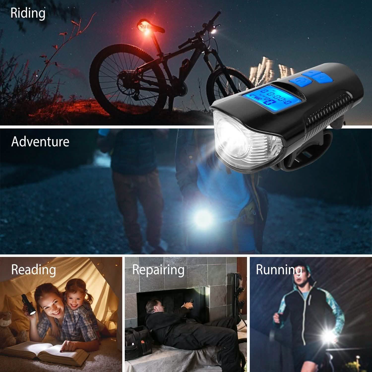 USB Rechargeable Bike Light Set with Speedometer and Odometer Sports & Outdoors - DailySale