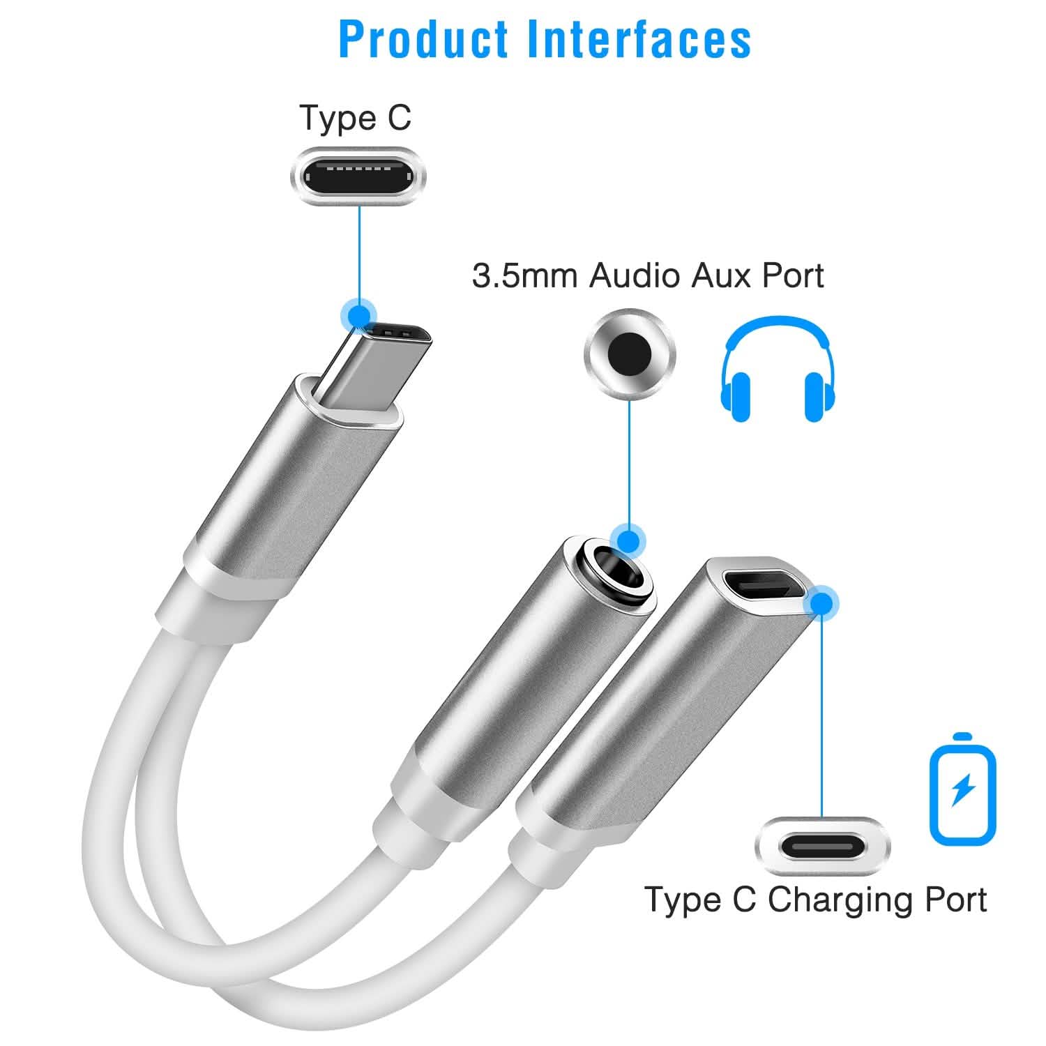 USB Type C to 3.5MM Aux Audio Charging Adapter Mobile Accessories - DailySale