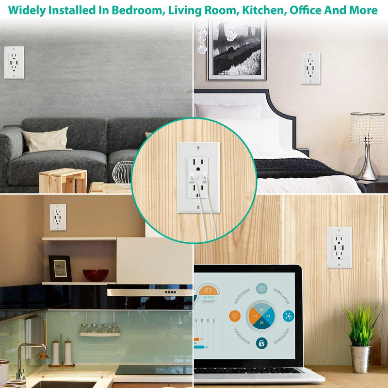 USB Wall Outlet Dual 2.4A USB Wall Charger Household Batteries & Electrical - DailySale