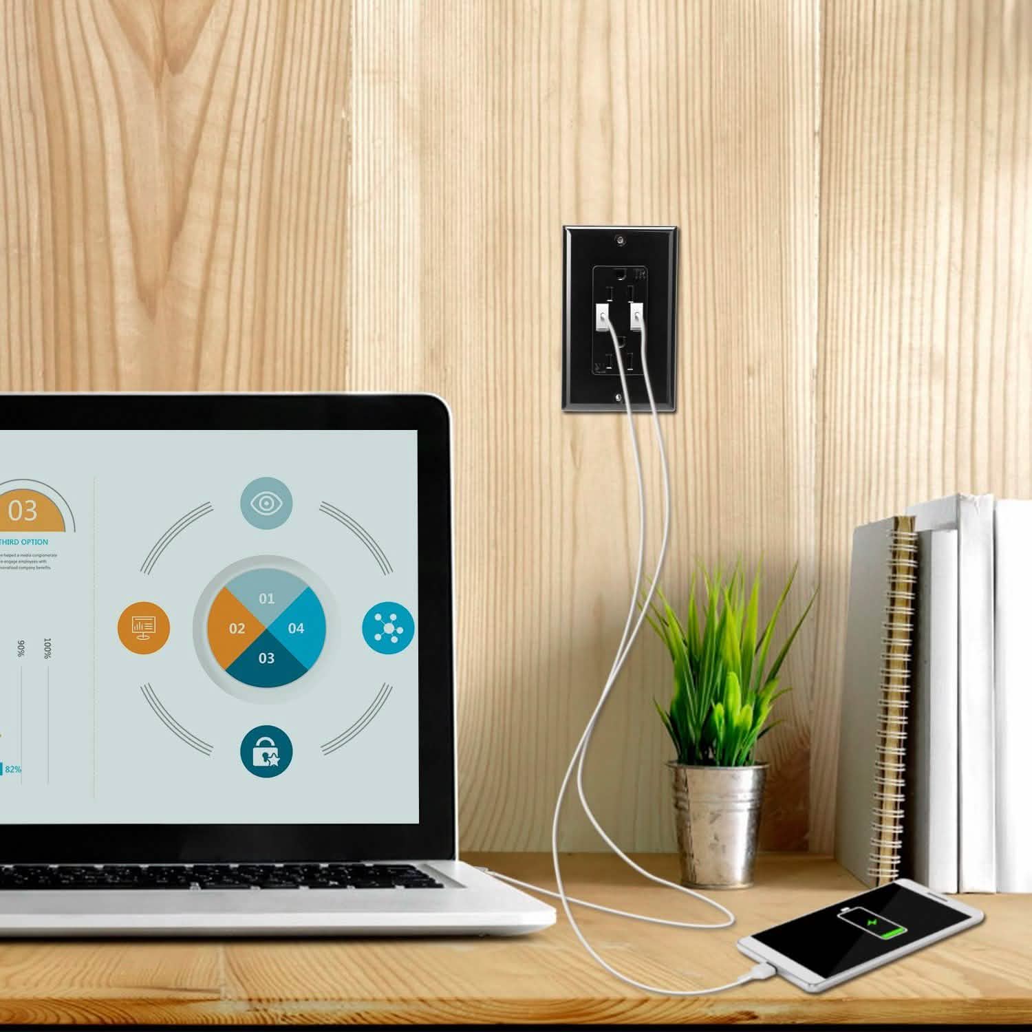 USB Wall Outlet Dual 2.4A USB Wall Charger Household Batteries & Electrical - DailySale