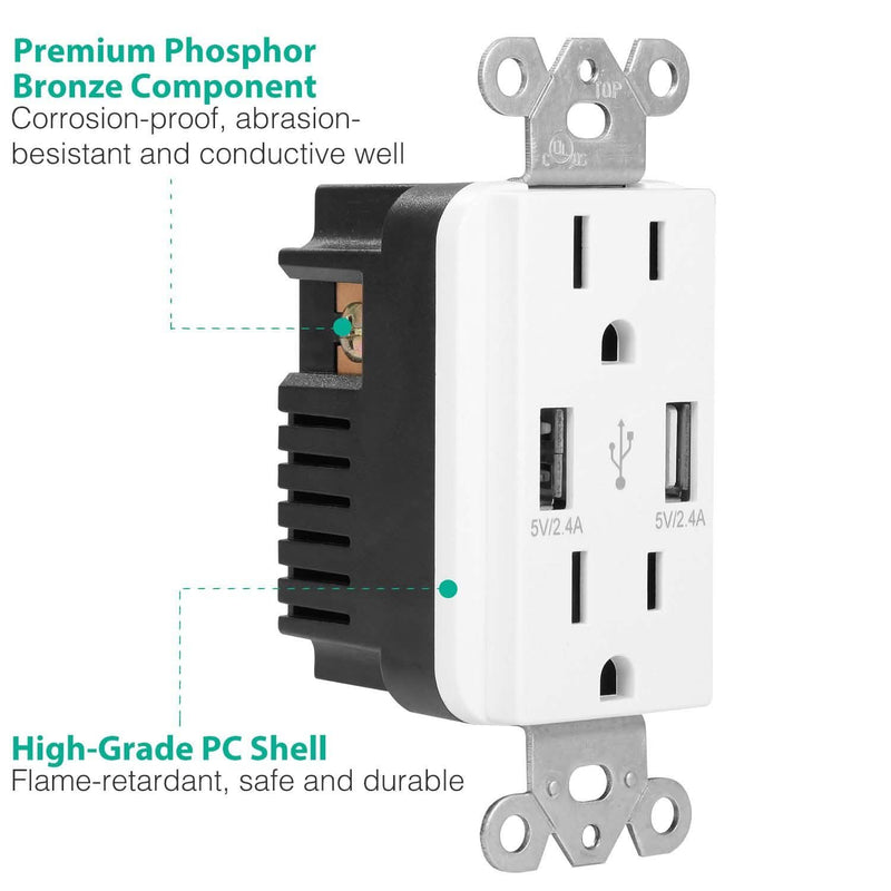 USB Wall Outlet Dual 2.4A USB Wall Charger Household Batteries & Electrical - DailySale