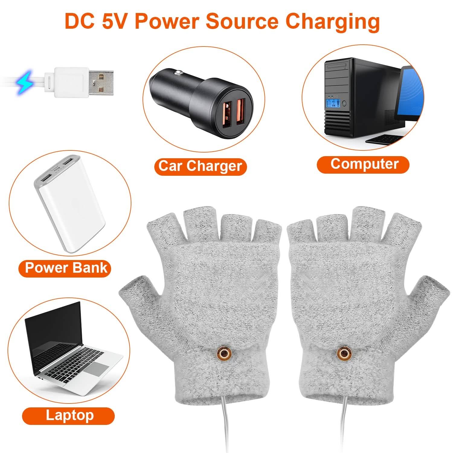 USB Wool Heated Half Fingerless Gloves Sports & Outdoors - DailySale