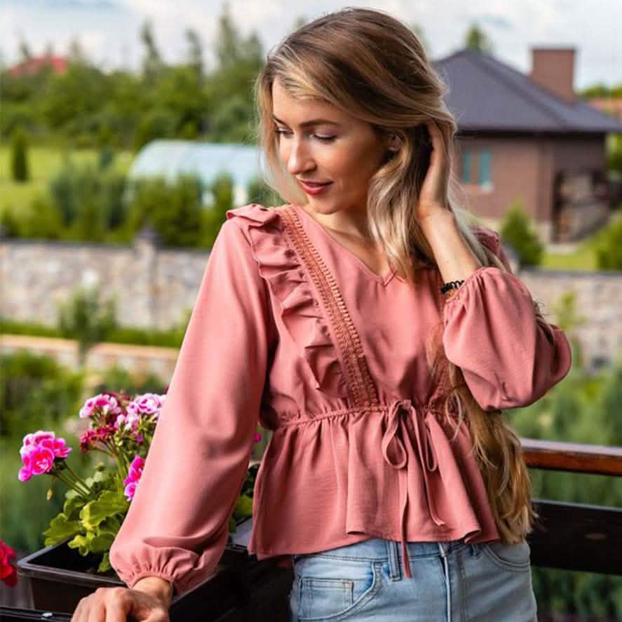 V-Neck Ruffle Blouse Women's Clothing - DailySale