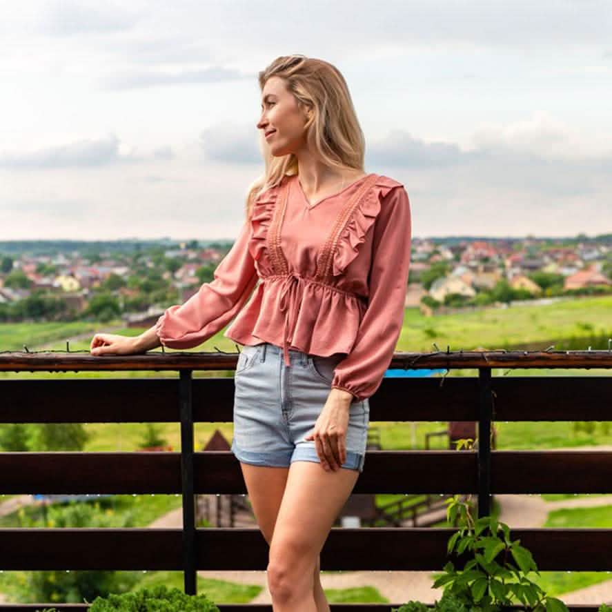 V-Neck Ruffle Blouse Women's Clothing - DailySale