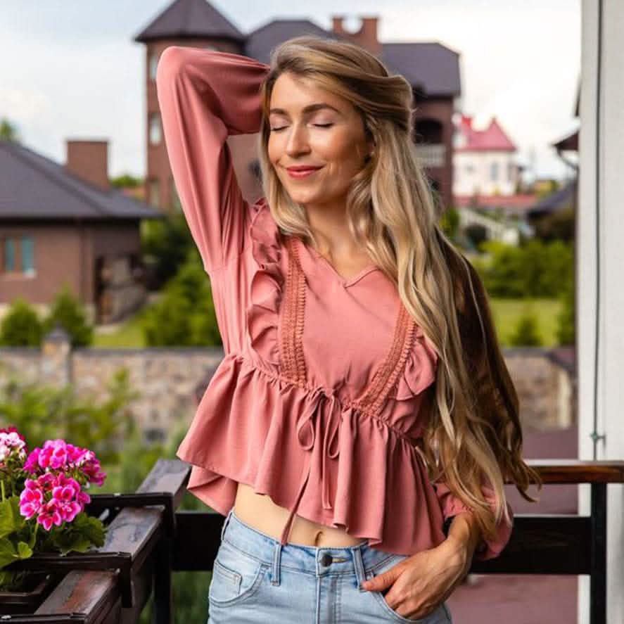 V-Neck Ruffle Blouse Women's Clothing - DailySale