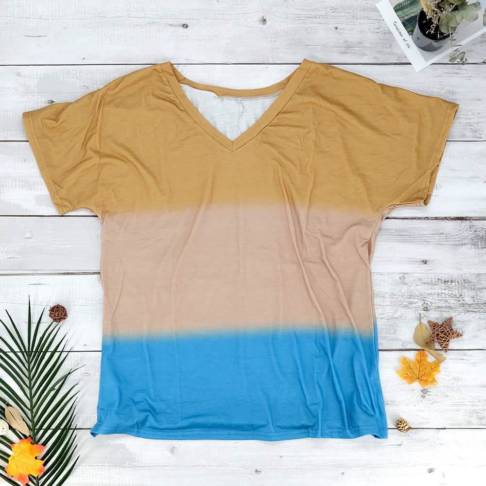 V-Neck Striped T-Shirt for Women Women's Clothing Yellow S - DailySale