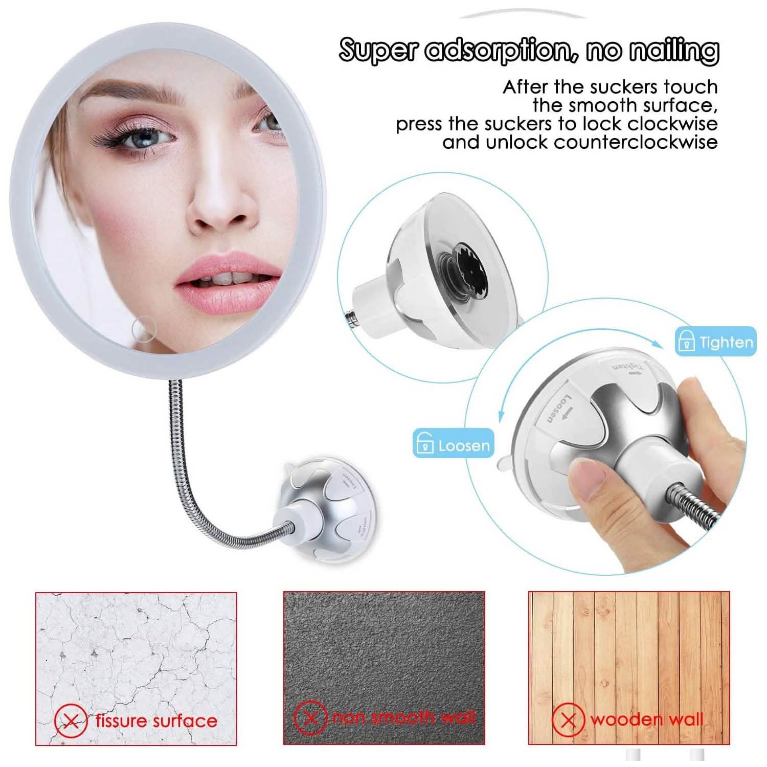 Vanity Mirror 10-Times Magnifying LED Lighted Make-up Swivel Suction Cup Compact Folding Beauty & Personal Care - DailySale