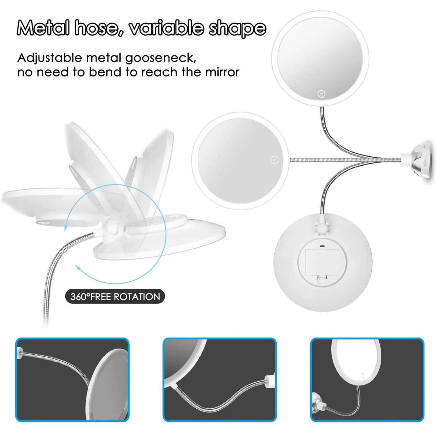 Vanity Mirror 10-Times Magnifying LED Lighted Make-up Swivel Suction Cup Compact Folding Beauty & Personal Care - DailySale