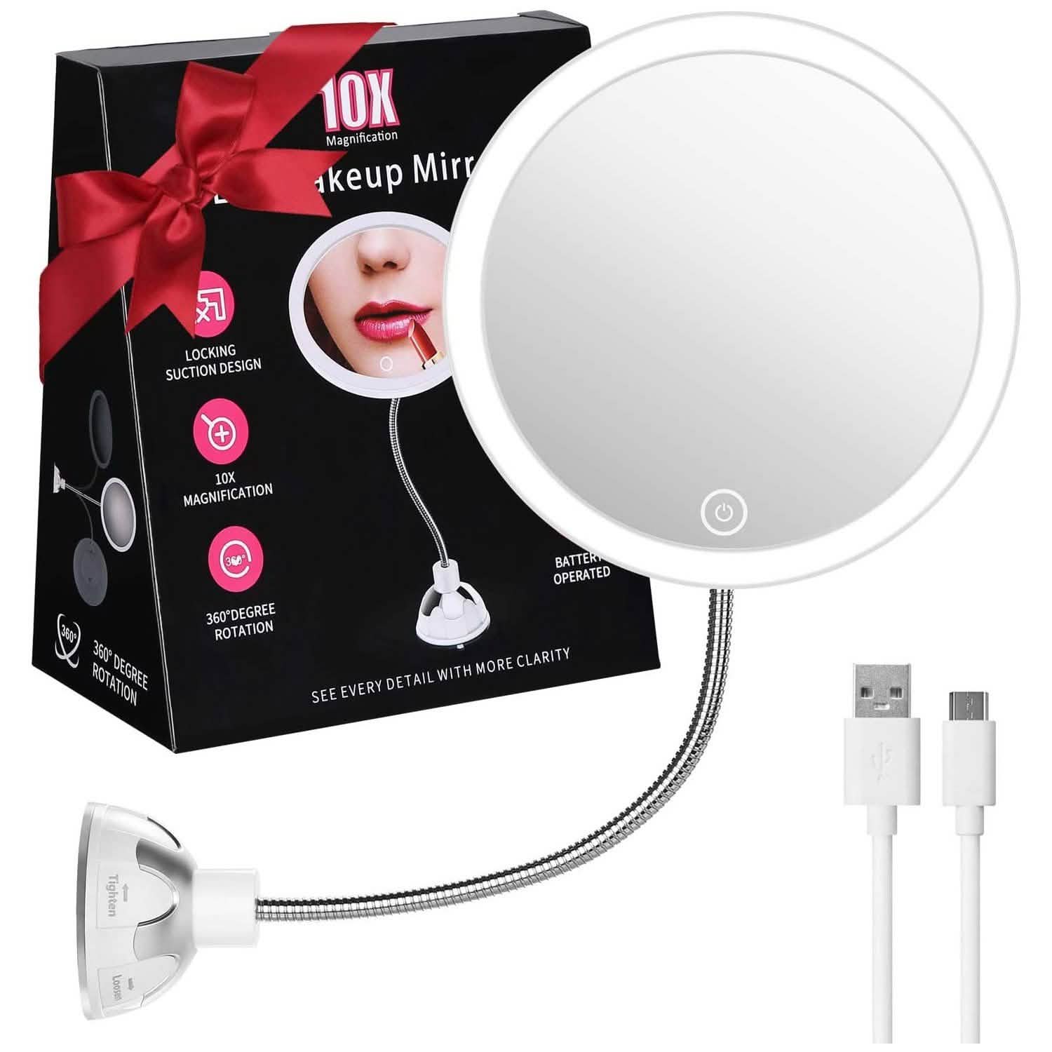 Vanity Mirror 10-Times Magnifying LED Lighted Make-up Swivel Suction Cup Compact Folding Beauty & Personal Care - DailySale