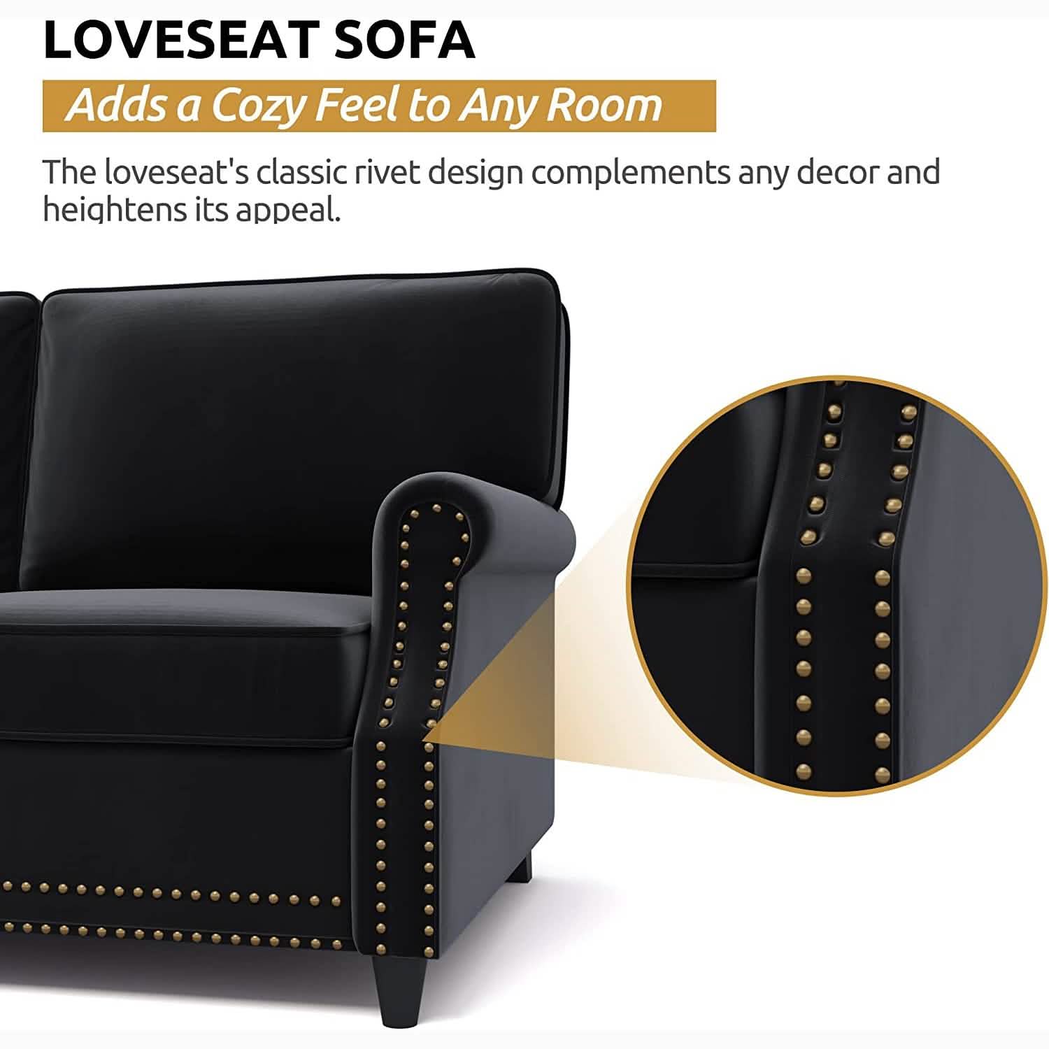 Velvet Roll Up Arm Chair Loveseat with Nail Head Furniture & Decor - DailySale