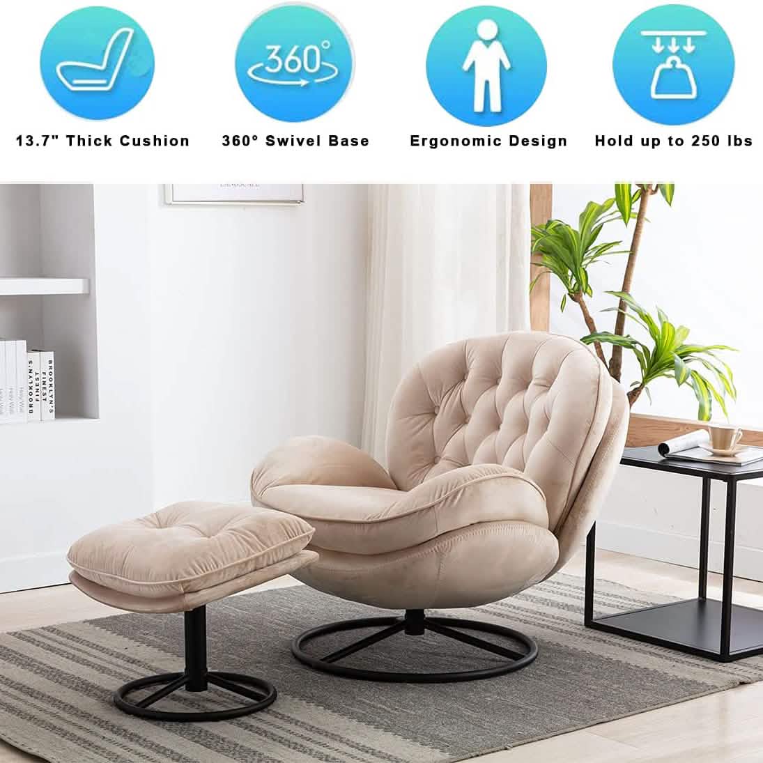 Velvet Swivel Accent Chair with Ottoman Set Furniture & Decor - DailySale