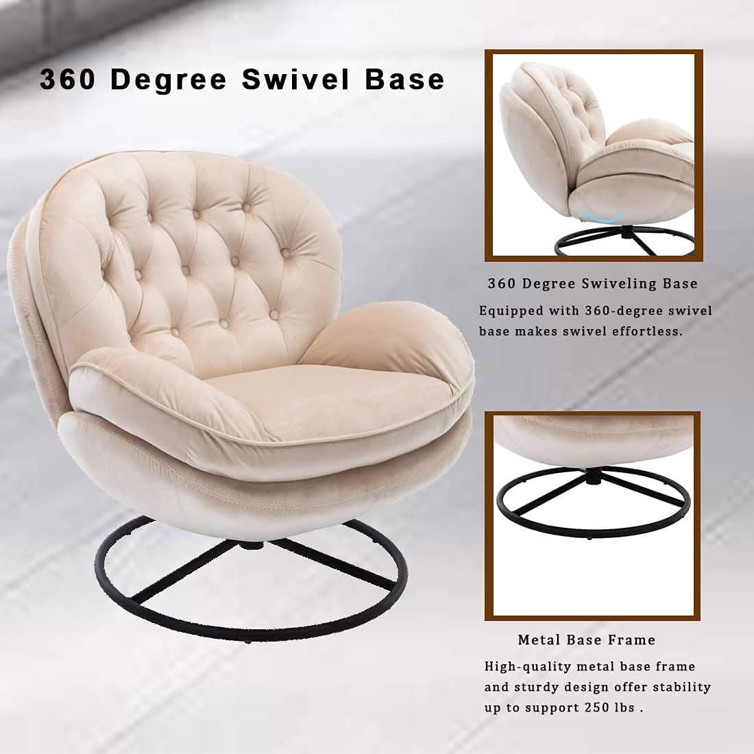 Velvet Swivel Accent Chair with Ottoman Set Furniture & Decor - DailySale