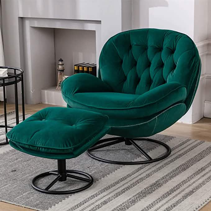 Velvet Swivel Accent Chair with Ottoman Set Furniture & Decor Green - DailySale