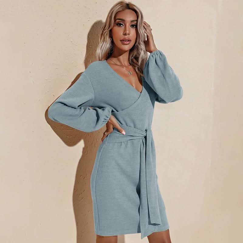 Vintage Knit Sweater Dress Women's Clothing Blue S - DailySale