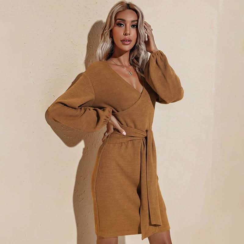 Vintage Knit Sweater Dress Women's Clothing Brown S - DailySale