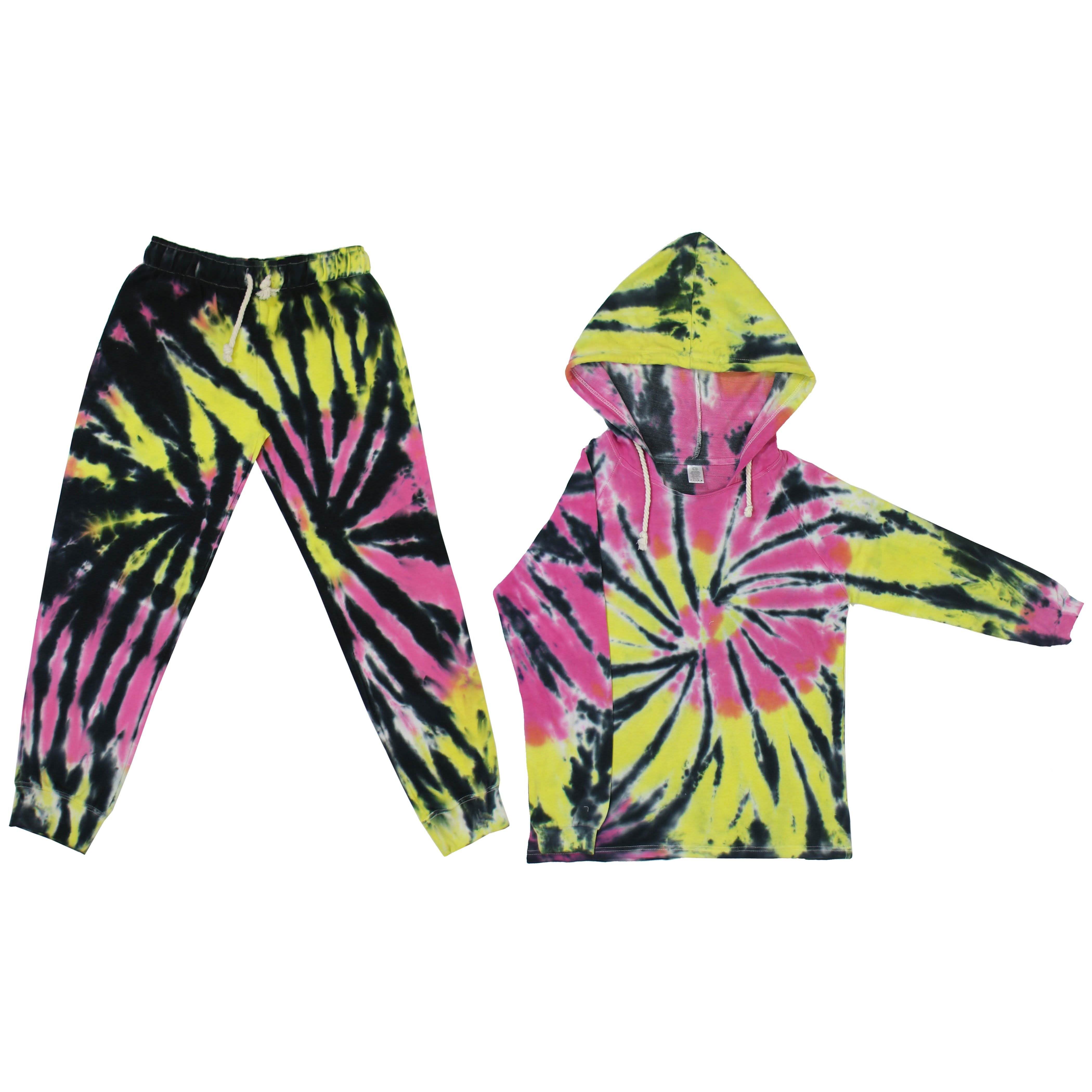 Vintage Tie-Dye Hoodie and Jogger Sets Women's Clothing Pink Lemonade S - DailySale