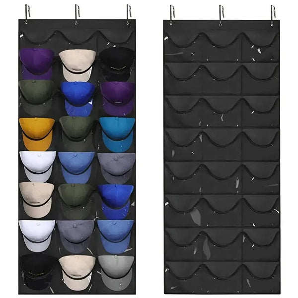 Visible Baseball Hat Rack for Wall Door with 3 Hooks 24 Deep Pockets Closet & Storage Black - DailySale