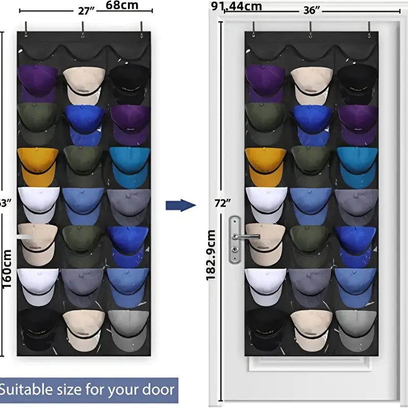 Visible Baseball Hat Rack for Wall Door with 3 Hooks 24 Deep Pockets Closet & Storage - DailySale