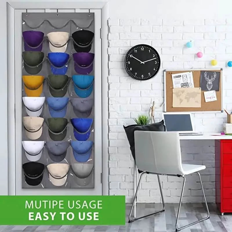 Visible Baseball Hat Rack for Wall Door with 3 Hooks 24 Deep Pockets Closet & Storage - DailySale