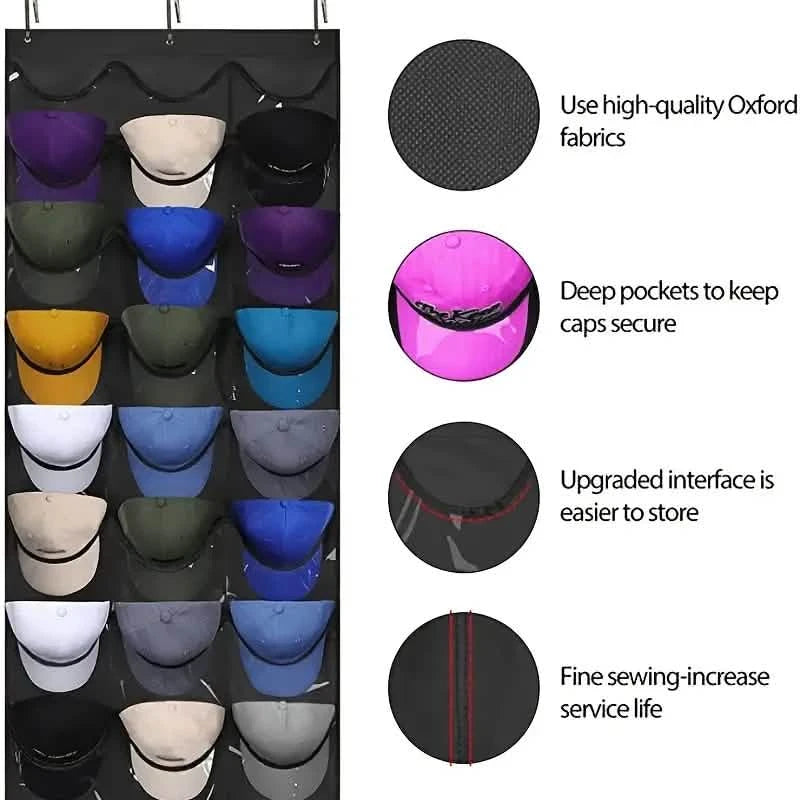 Visible Baseball Hat Rack for Wall Door with 3 Hooks 24 Deep Pockets Closet & Storage - DailySale