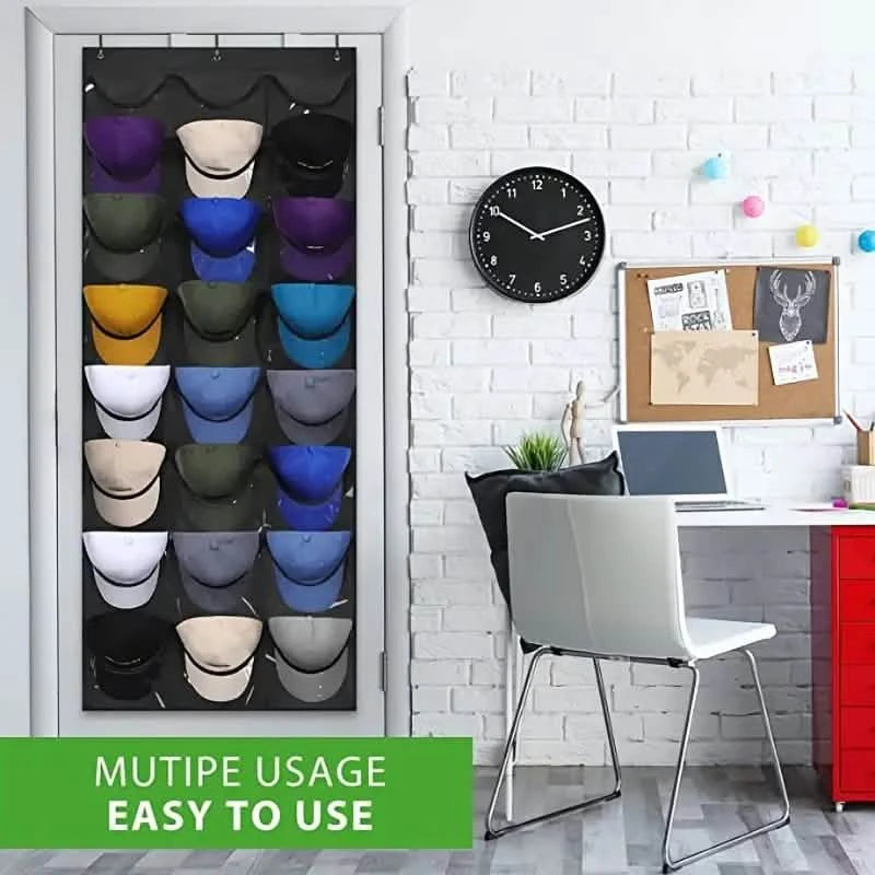 Visible Baseball Hat Rack for Wall Door with 3 Hooks 24 Deep Pockets Closet & Storage - DailySale