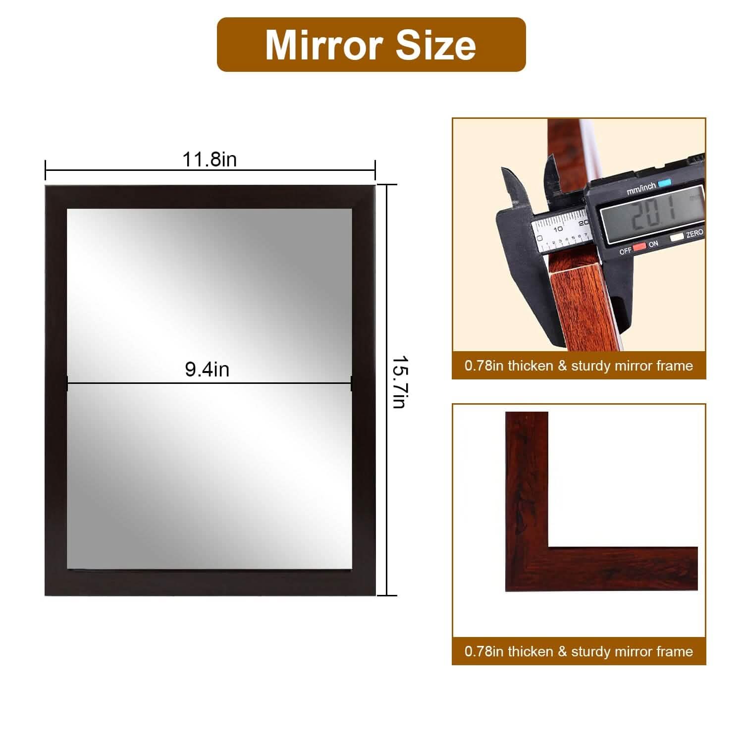Wall Mount Mirror Wood-Like Frame Rectangle Modern Hanging Mirror Furniture & Decor - DailySale