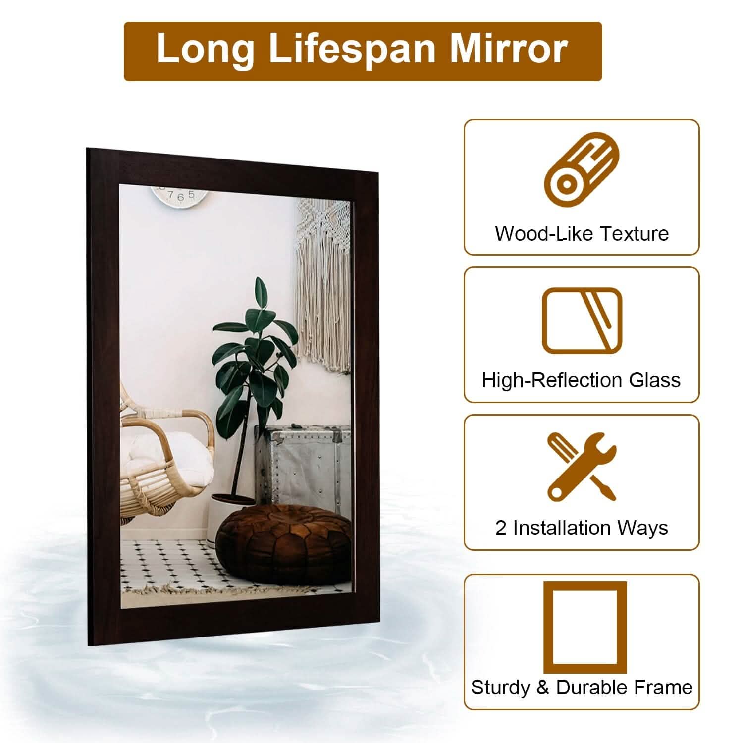 Wall Mount Mirror Wood-Like Frame Rectangle Modern Hanging Mirror Furniture & Decor - DailySale