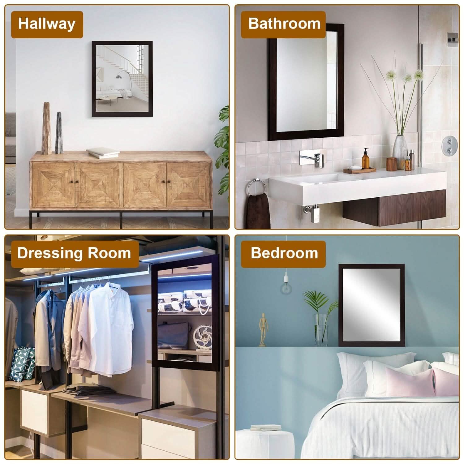 Wall Mount Mirror Wood-Like Frame Rectangle Modern Hanging Mirror Furniture & Decor - DailySale
