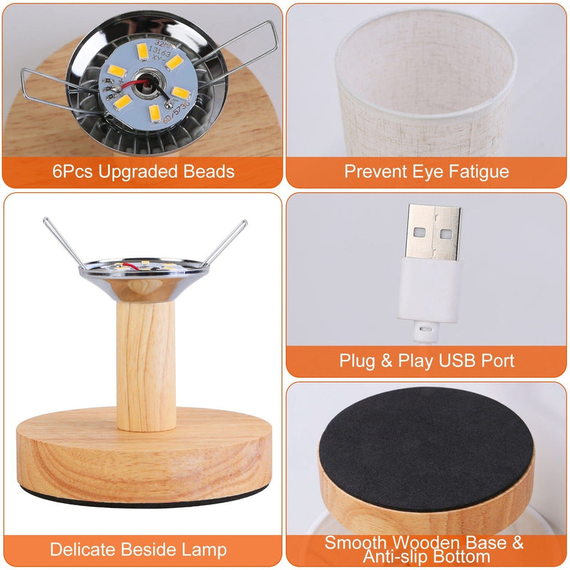 Warm White Nightstand Lamp USB Plug Modern Lantern Indoor Lighting - DailySale