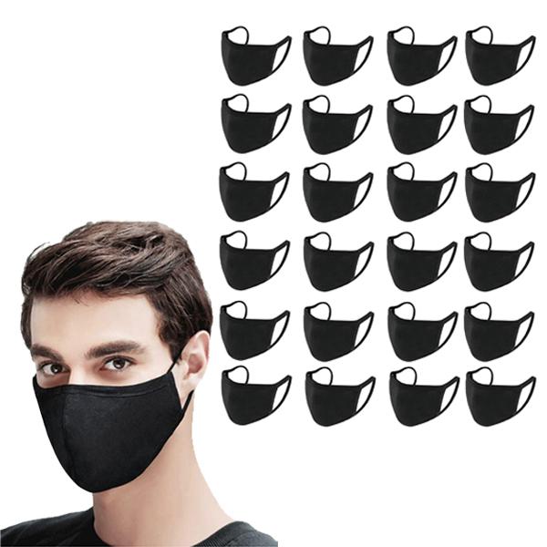 Washable & Resuable 2 Ply Cotton Fabric Face Mask With Elastic Earloop Wellness & Fitness 24-Pack Black - DailySale