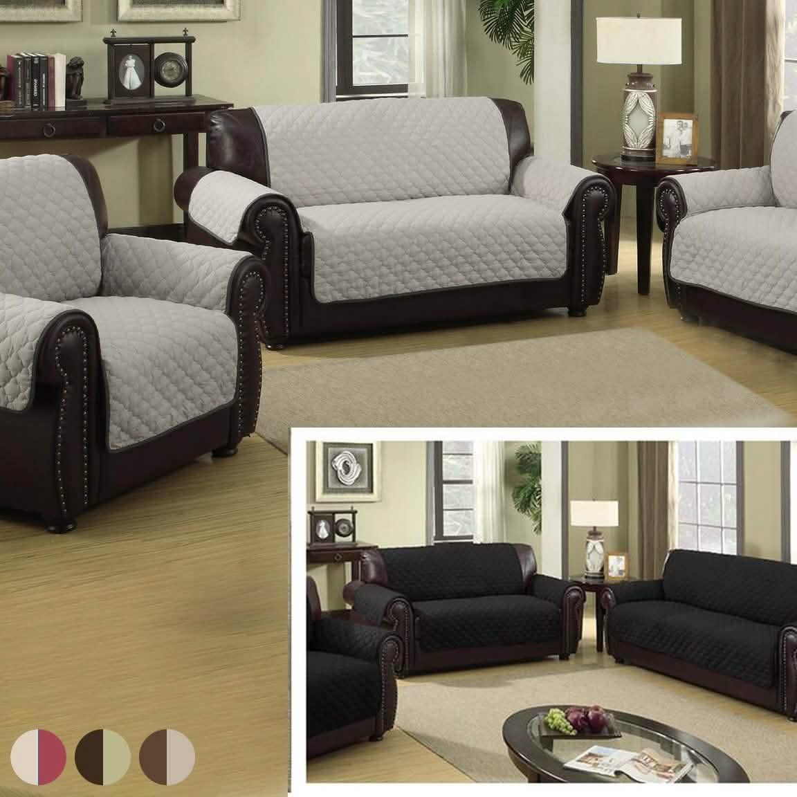 Waterproof Quilted Reversible Furniture Slipcover for Chair, Loveseat, Or Sofa - Assorted Colors Home Essentials Chair Black/Silver - DailySale