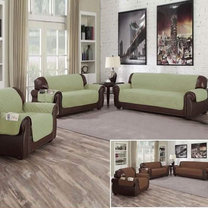 Waterproof Quilted Reversible Furniture Slipcover - Love Seat Home Essentials Sage/Chocolate - DailySale