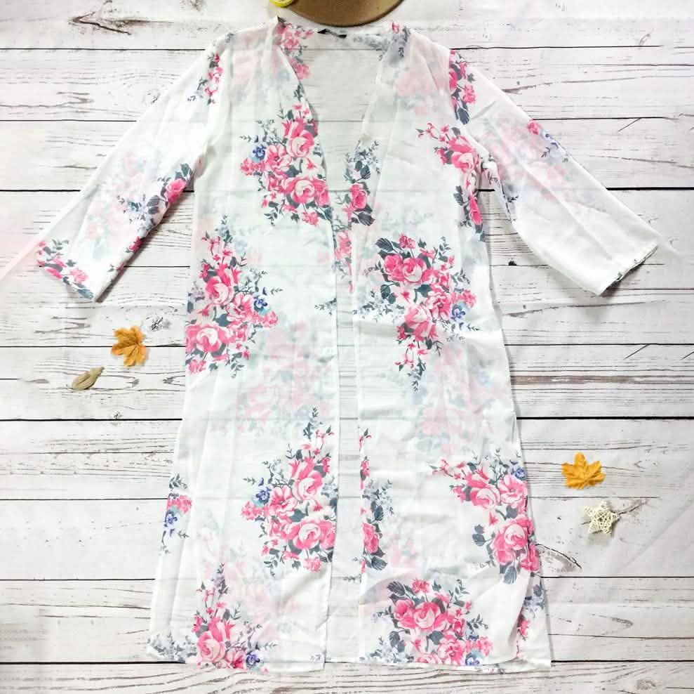 White Floral Kimono Women's Clothing S - DailySale