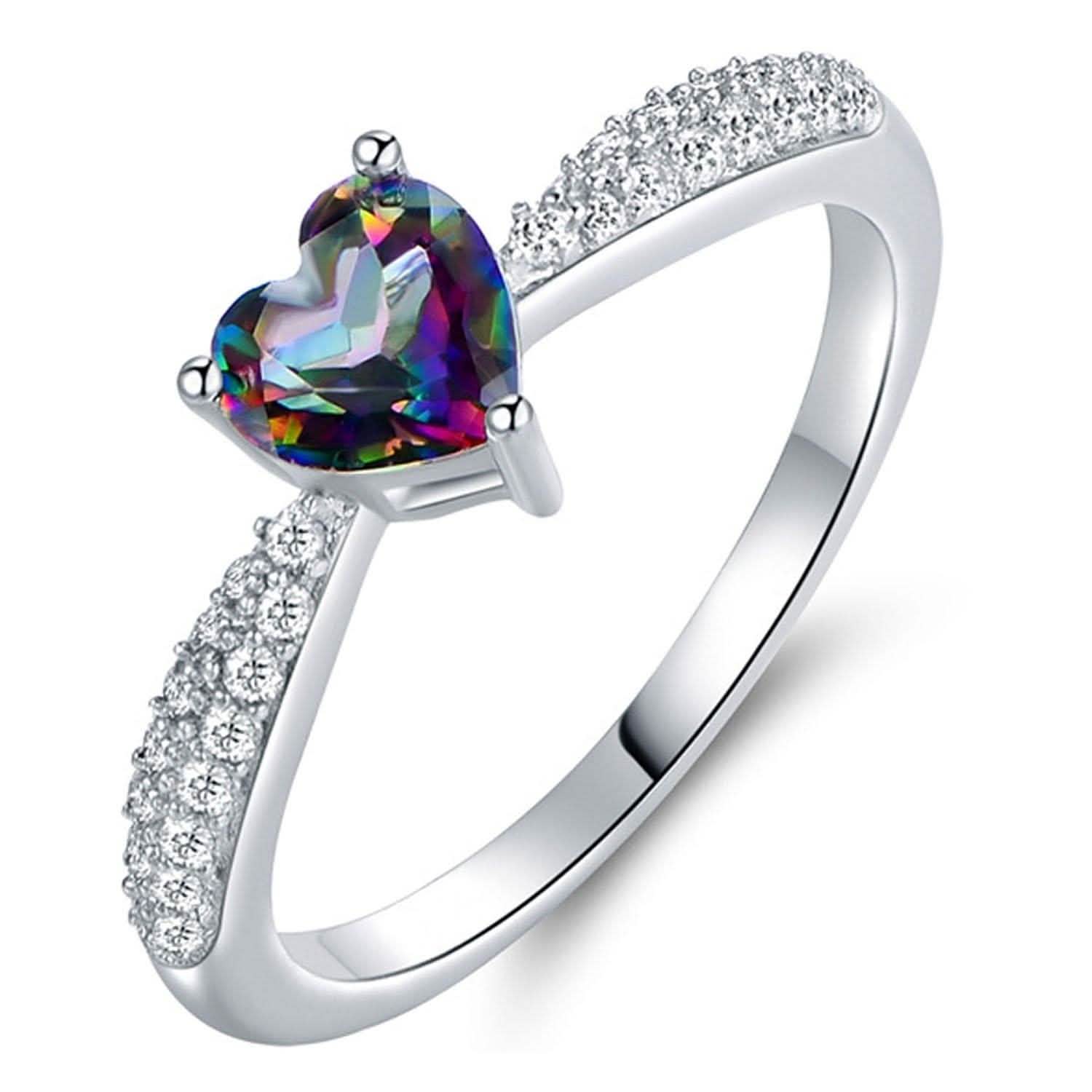 White Gold 3ct Heart-Cut Mystic Topaz Engagement Ring - Assorted Sizes Jewelry - DailySale