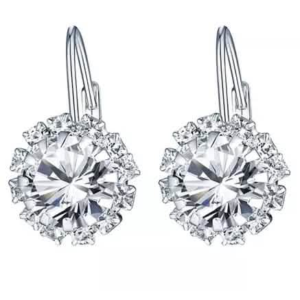 White Gold Huggie Earrings with Swarovski Crystal By Barzel Earrings - DailySale