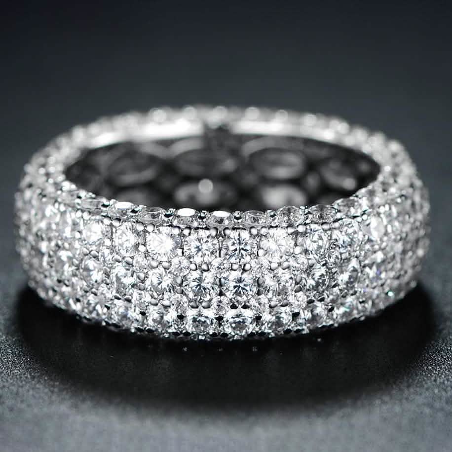 White Gold Plated Five Row Eternity Ring - Assorted Sizes Jewelry - DailySale