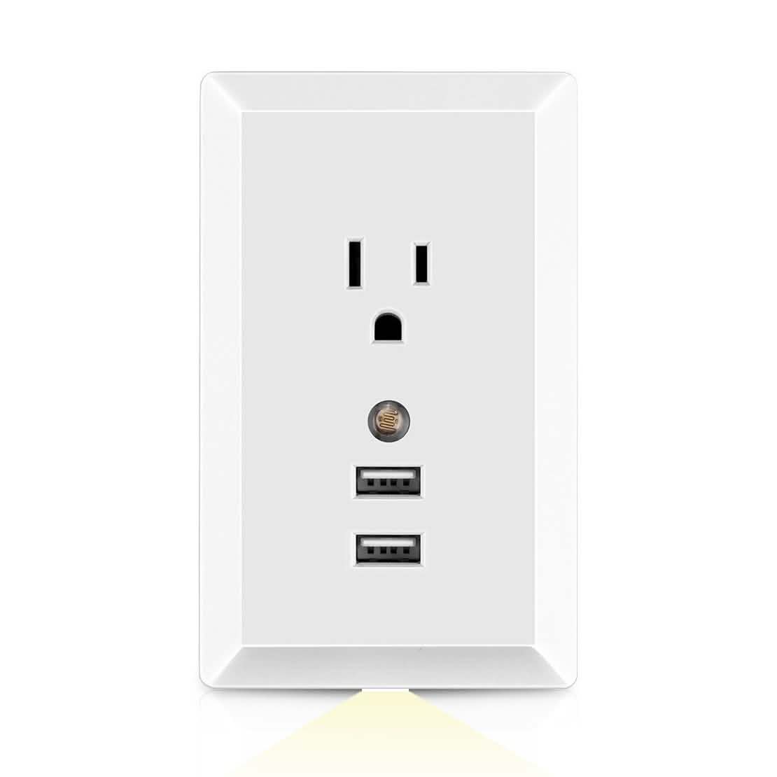 White Light Sensor Dual USB Wall Outlet Gadgets & Accessories - DailySale