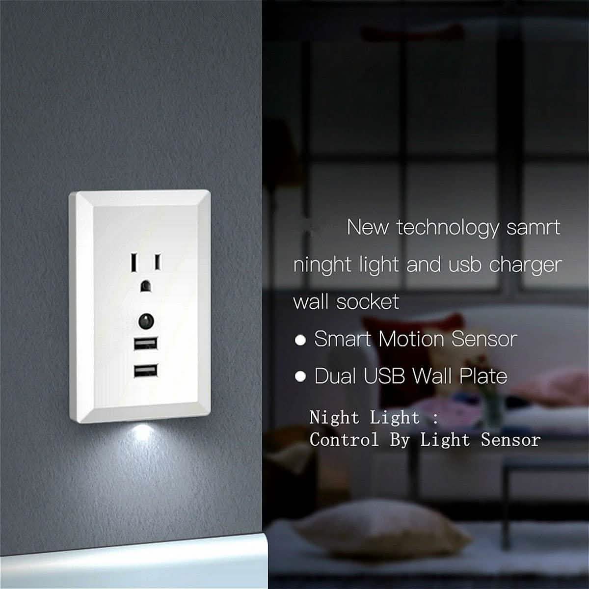 White Light Sensor Dual USB Wall Outlet Gadgets & Accessories - DailySale
