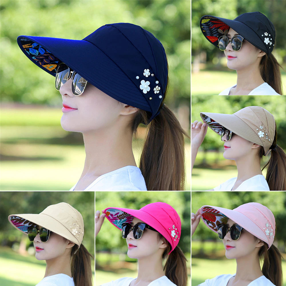 Wide Brim Sun factory Visor Foldable Picnic Hat Beach UV Protection Scallop Cap For Outd