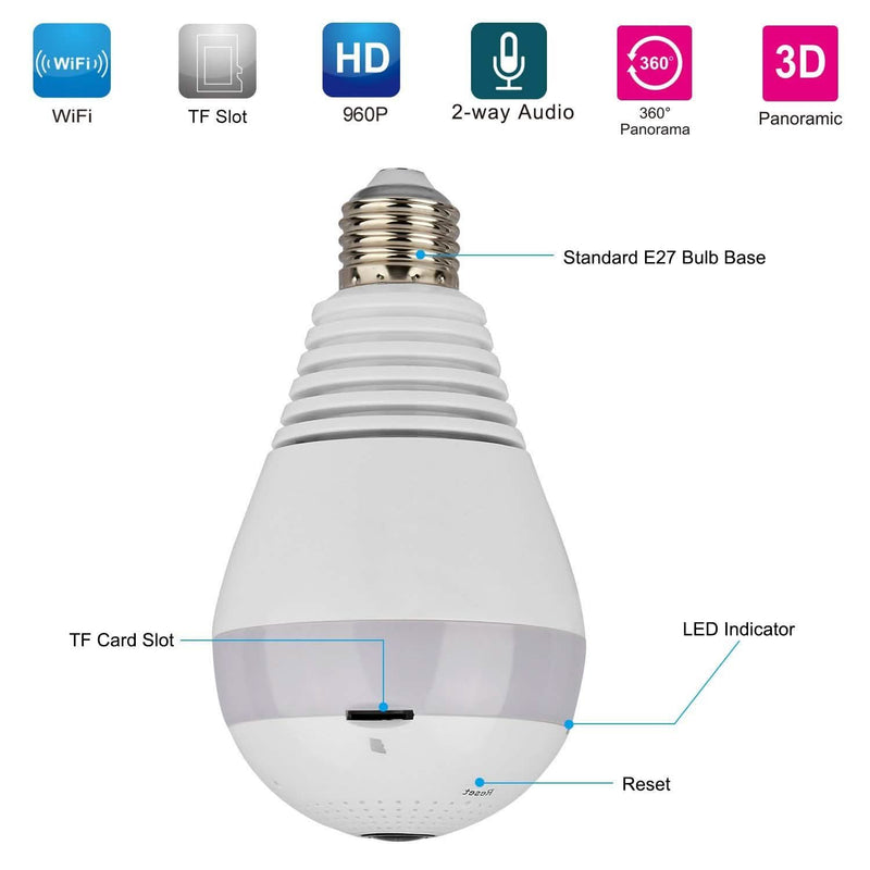 WiFi Light Bulb Camera 960P Security Camera 360° Camera, TV & Video - DailySale