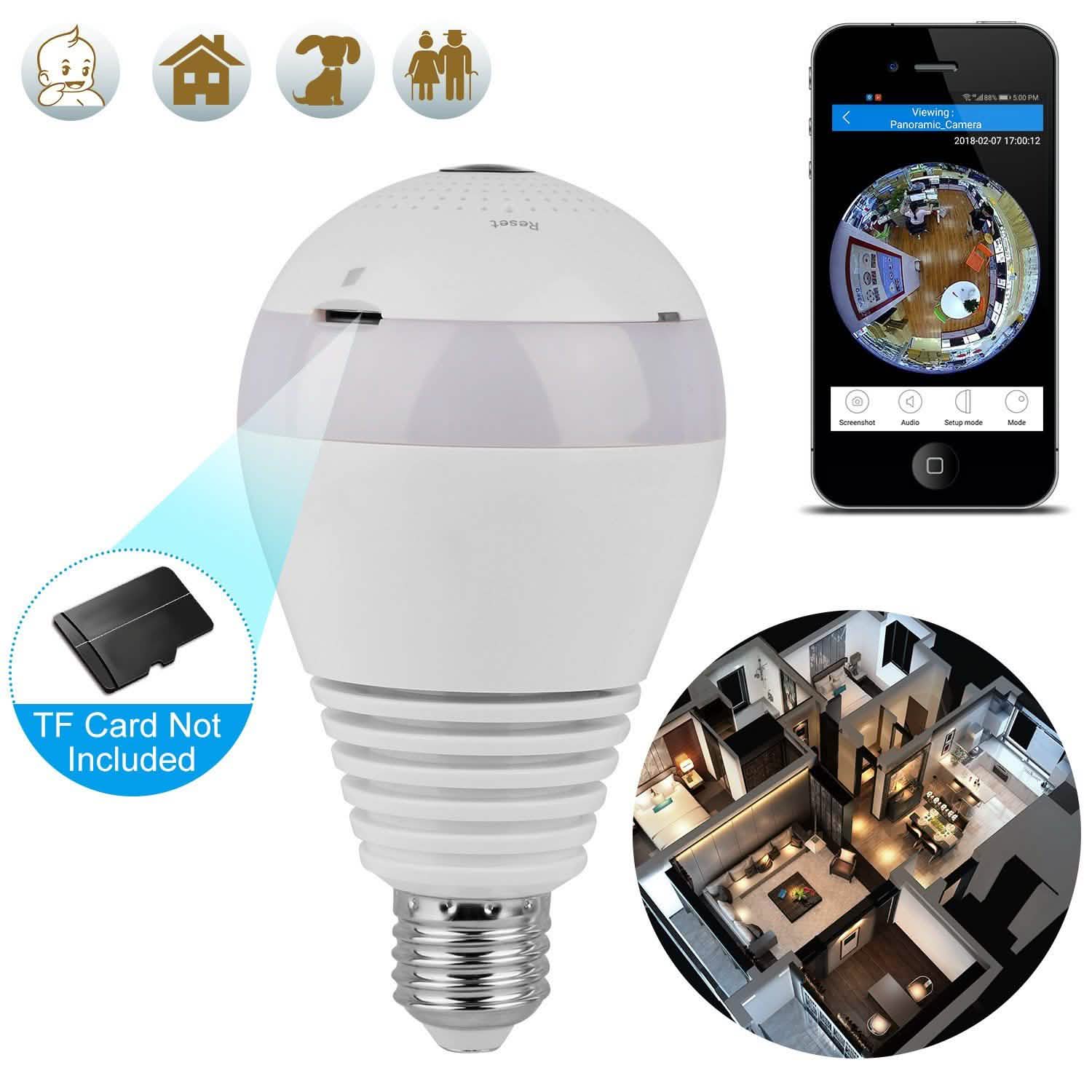 WiFi Light Bulb Camera 960P Security Camera 360° Camera, TV & Video - DailySale