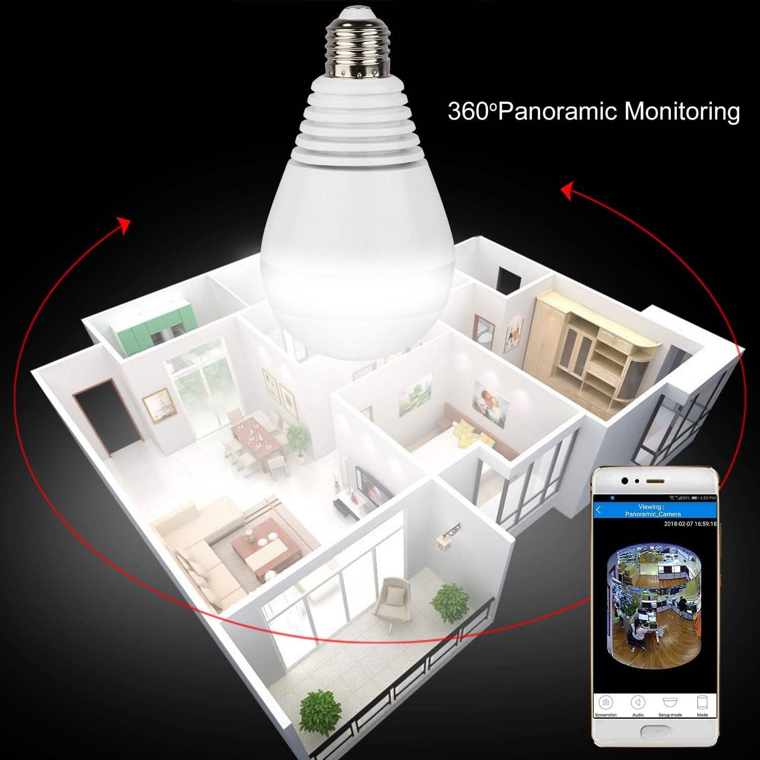 WiFi Light Bulb Camera 960P Security Camera 360° Camera, TV & Video - DailySale