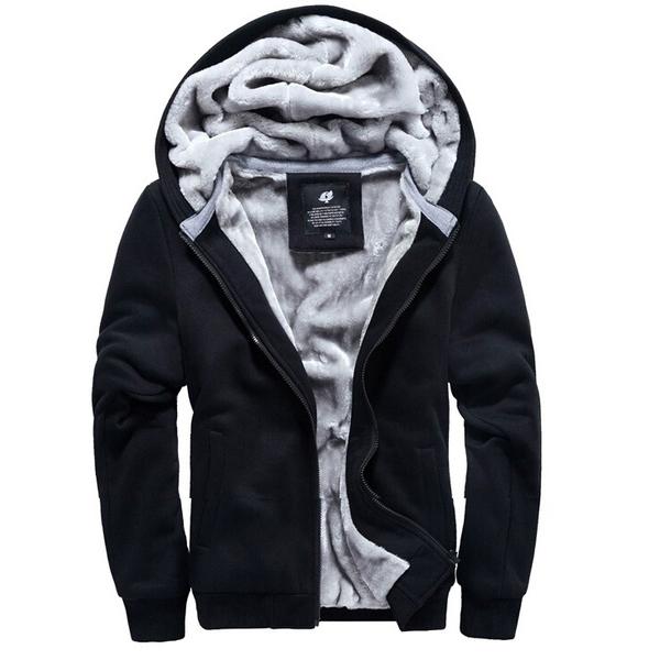 Winter Men's Hooded Long Sleeve Zipper Jacket Men's Clothing Black M - DailySale