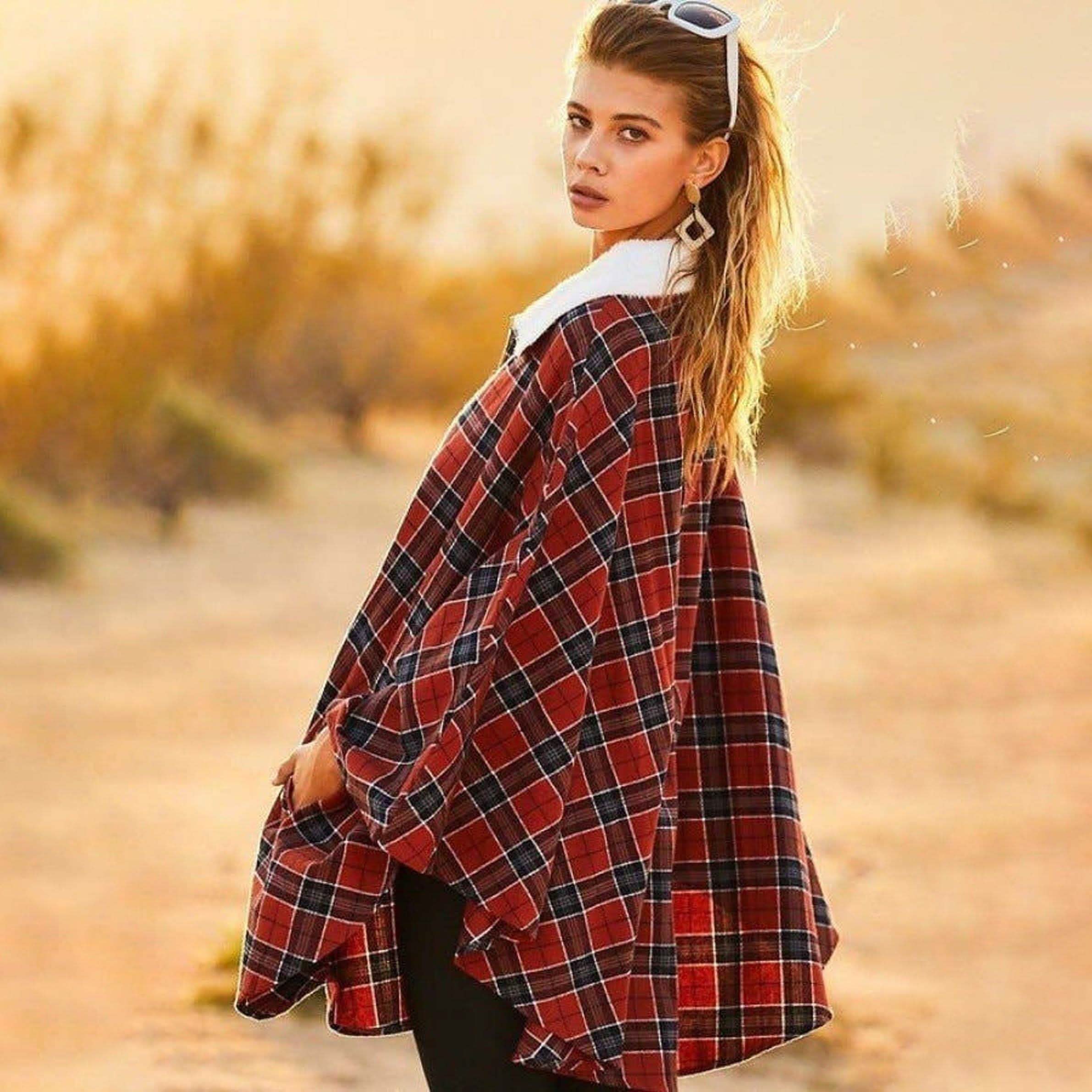 Winter Pocket Plaid Poncho Women's Outerwear - DailySale